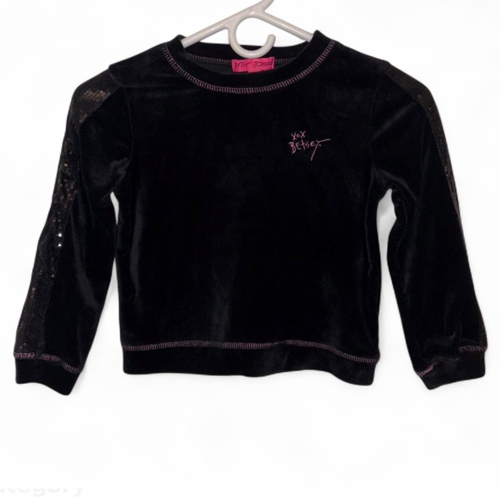 Betsey Johnson Girl’s Black Velvet Long Sleeve Blouse